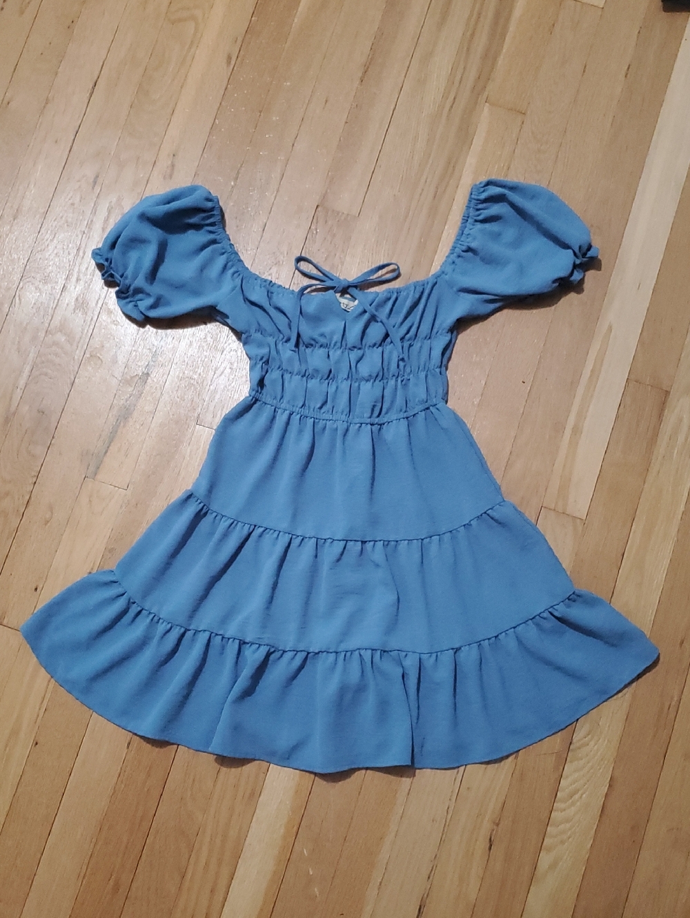 Liberty Love Blue Puff-Sleeve Tiered Midi Dress